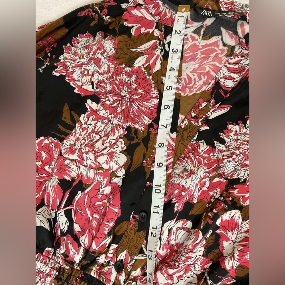 ZARA Printed Floral Long Sleeve Mini Dress Size S Authentic! - Picture 10 of 12